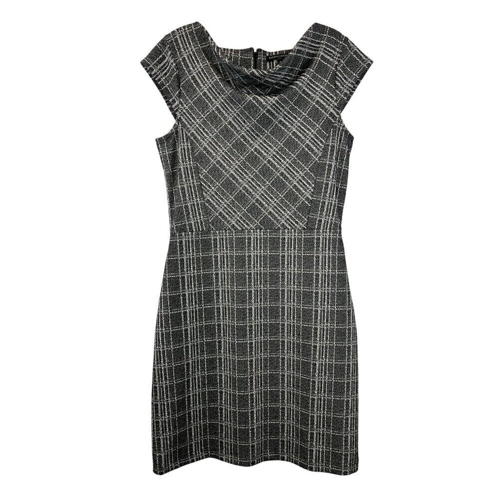 Banana Republic Womens Cap Sleeve Sheath Dress Black/White Plaid Size 8 Zip